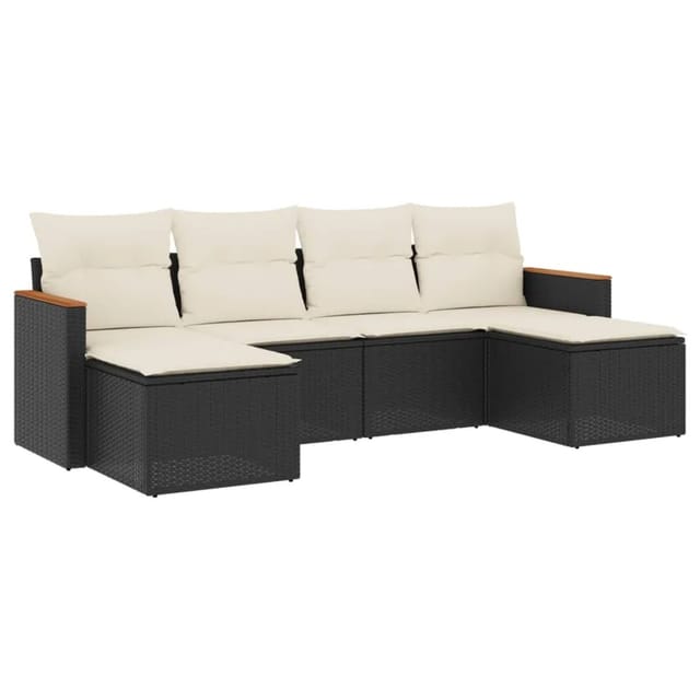 vidaXL 6-Tlg Garten-Sofagarnitur mit Kissen Schwarz Poly Rattan 3226217
