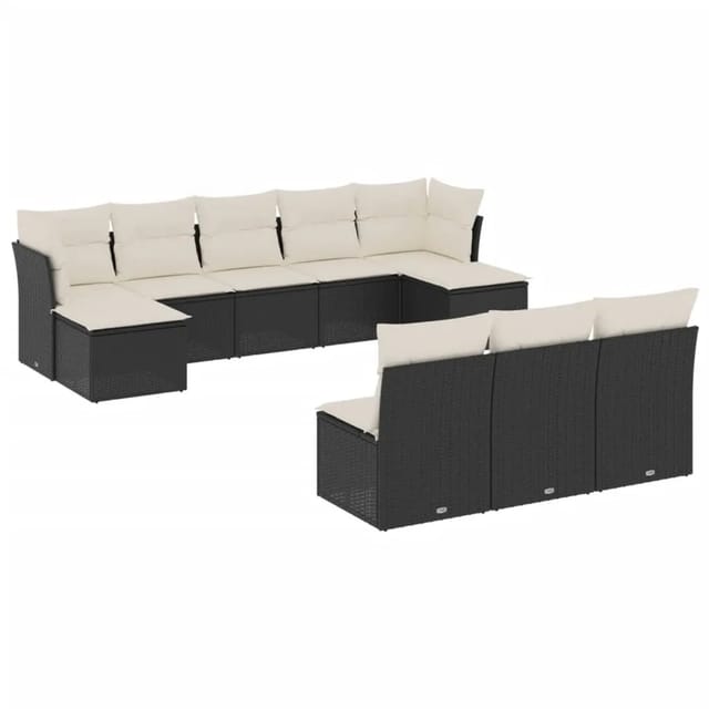 vidaXL 10-Tlg Garten-Sofagarnitur mit Kissen Schwarz Poly Rattan 3218286