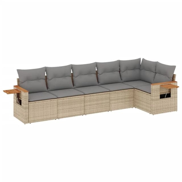 vidaXL 6-Tlg Garten-Sofagarnitur mit Kissen Beige Poly Rattan 3226829