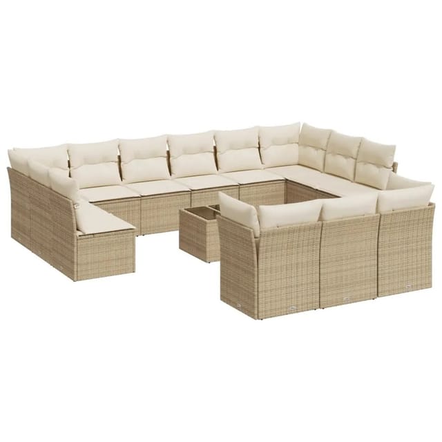 vidaXL 14-Tlg Garten-Sofagarnitur mit Kissen Beige Poly Rattan 3250297