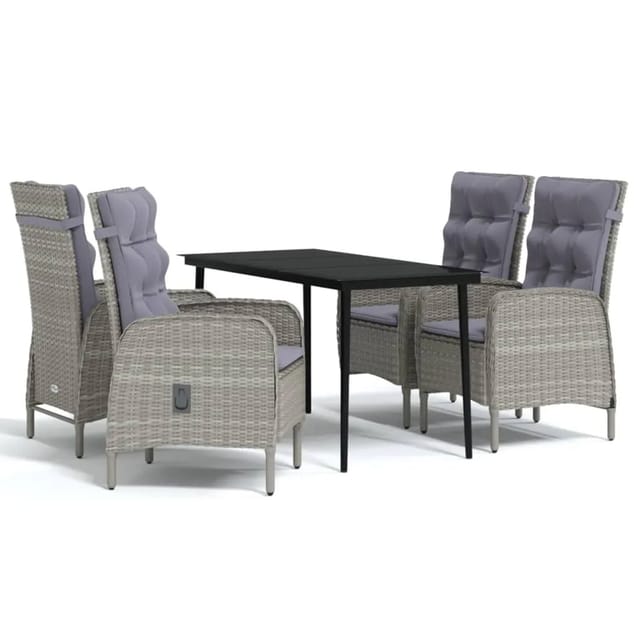 vidaXL 5-Tlg Garten-Essgruppe mit Kissen Grau und Schwarz 3099373