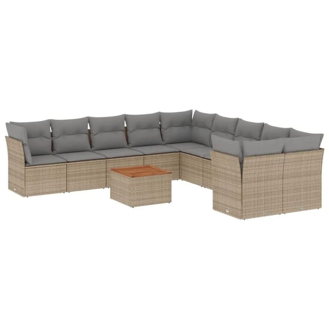 vidaXL 11-Tlg Garten-Sofagarnitur mit Kissen Beige Poly Rattan 3223854