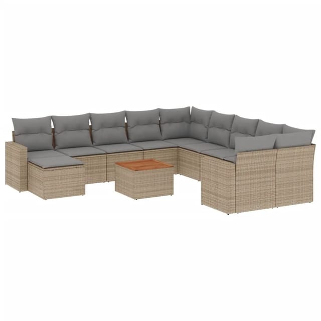 vidaXL 12-Tlg Garten-Sofagarnitur mit Kissen Beige Poly Rattan 3256752