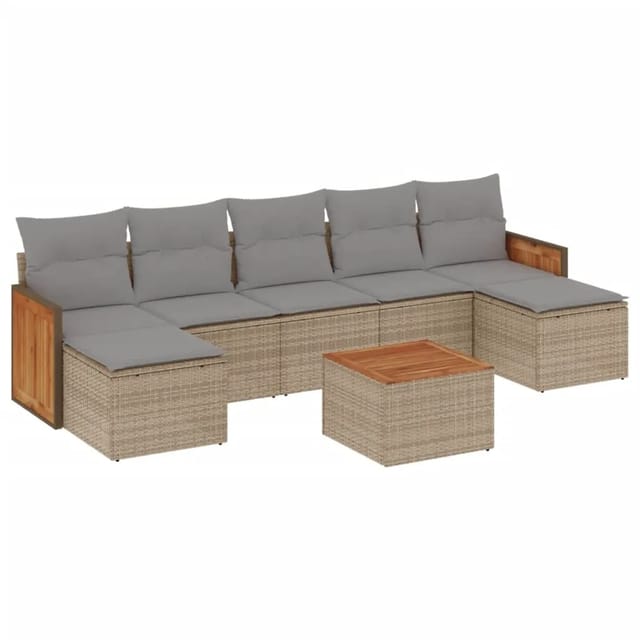 vidaXL 8-Tlg Garten-Sofagarnitur mit Kissen Beige Poly Rattan 3227921