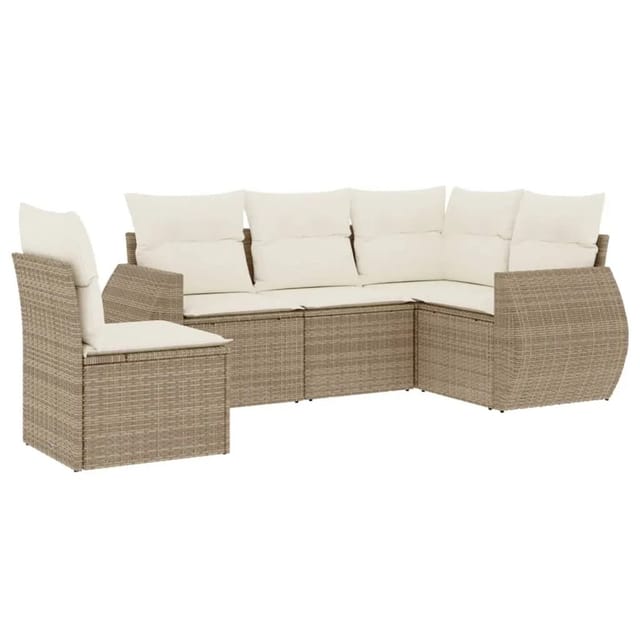 vidaXL 5-Tlg Garten-Sofagarnitur mit Kissen Beige Poly Rattan 3253705