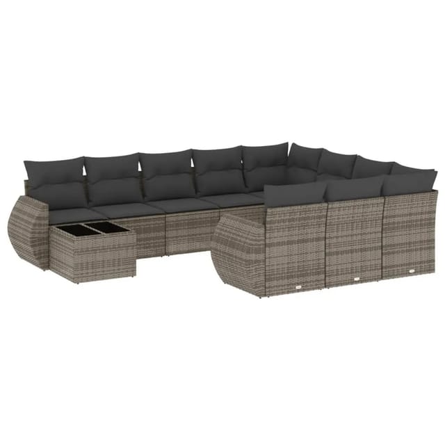 vidaXL 11-Tlg Garten-Sofagarnitur mit Kissen Grau Poly Rattan 3254267