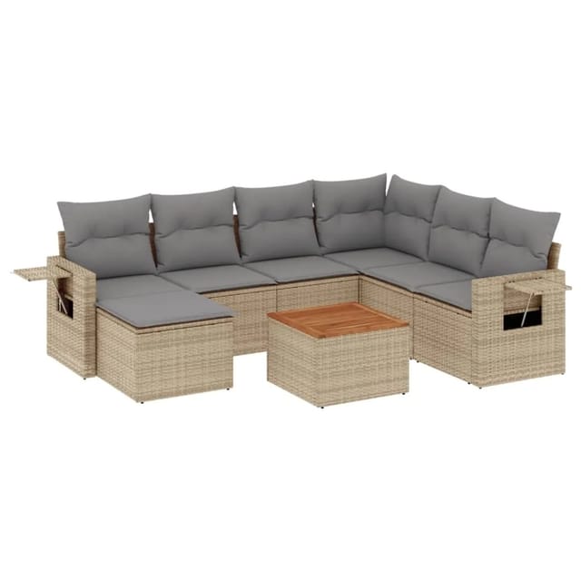 vidaXL 8-Tlg Garten-Sofagarnitur mit Kissen Beige Poly Rattan 3257011