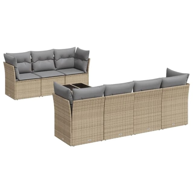 vidaXL 8-Tlg Garten-Sofagarnitur mit Kissen Beige Poly Rattan 3217279