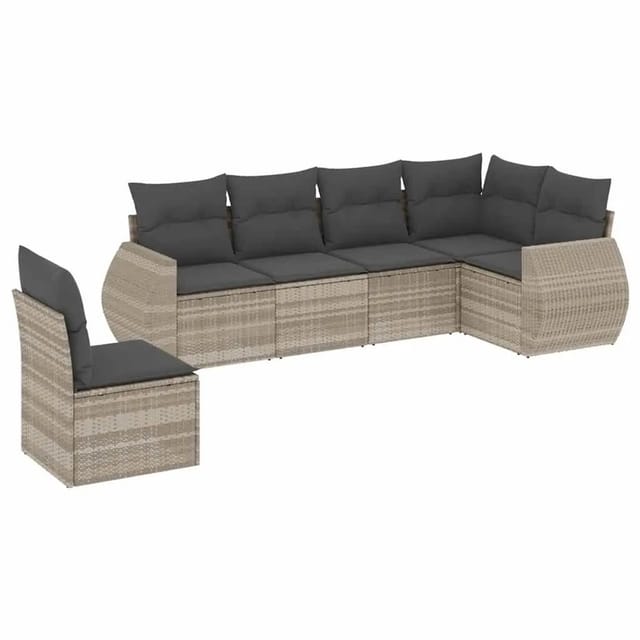 vidaXL 6-Tlg Garten-Sofagarnitur mit Kissen Hellgrau Poly Rattan 3221431