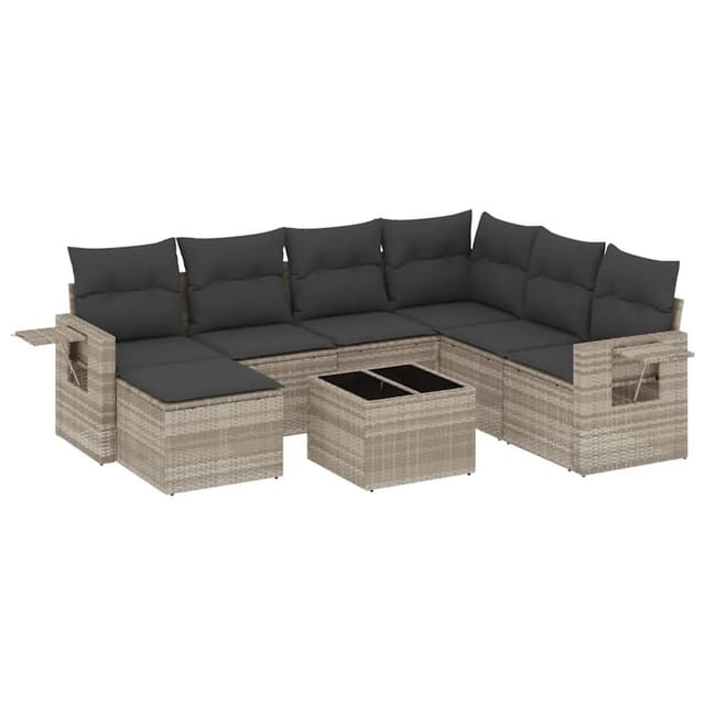 vidaXL 8-Tlg Garten-Sofagarnitur mit Kissen Hellgrau Poly Rattan 3220511