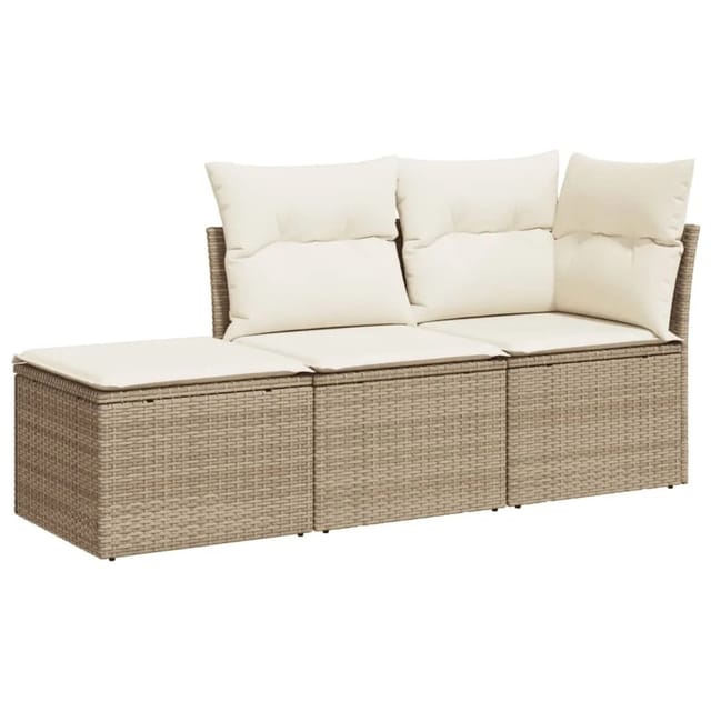vidaXL 3-Tlg Garten-Sofagarnitur mit Kissen Beige Poly Rattan 3249307