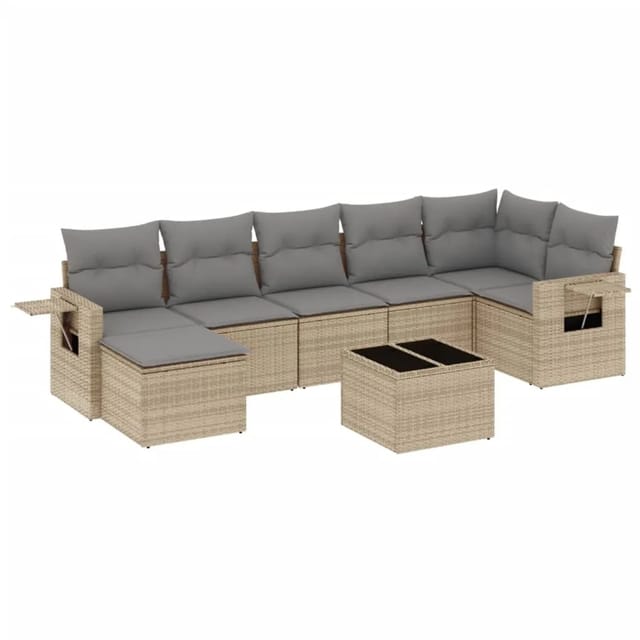 vidaXL 8-Tlg Garten-Sofagarnitur mit Kissen Beige Poly Rattan 3252826