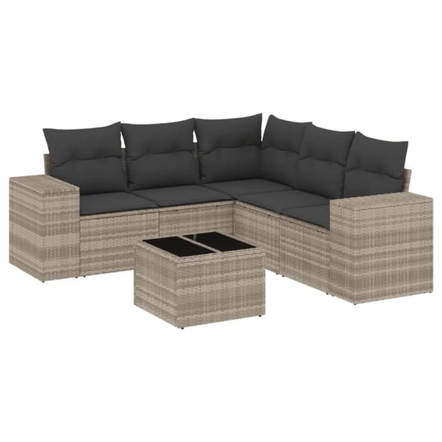 vidaXL 6-Tlg Garten-Sofagarnitur mit Kissen Hellgrau Poly Rattan 3222561