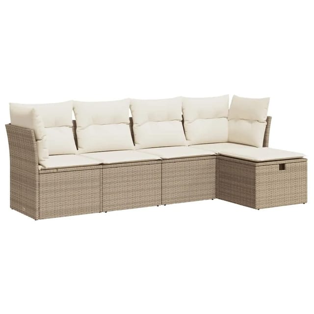 vidaXL 5-Tlg Garten-Sofagarnitur mit Kissen Beige Poly Rattan 3325264