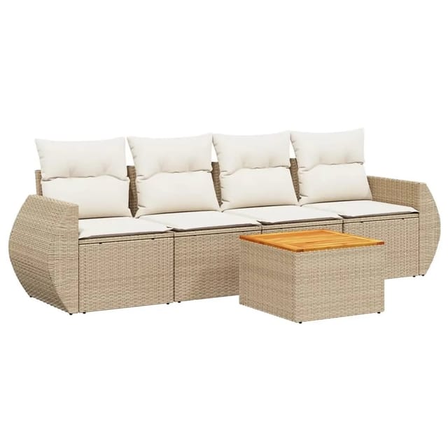 vidaXL 5-Tlg Garten-Sofagarnitur mit Kissen Beige Poly Rattan 3257213