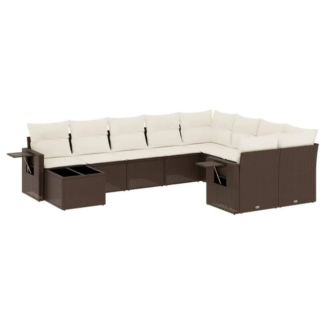 vidaXL 10-Tlg Garten-Sofagarnitur mit Kissen Braun Poly Rattan 3220662