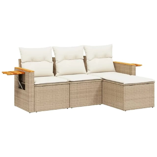 vidaXL 4-Tlg Garten-Sofagarnitur mit Kissen Beige Poly Rattan 3259146