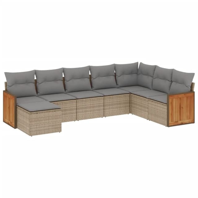 vidaXL 8-Tlg Garten-Sofagarnitur mit Kissen Beige Poly Rattan 3227928