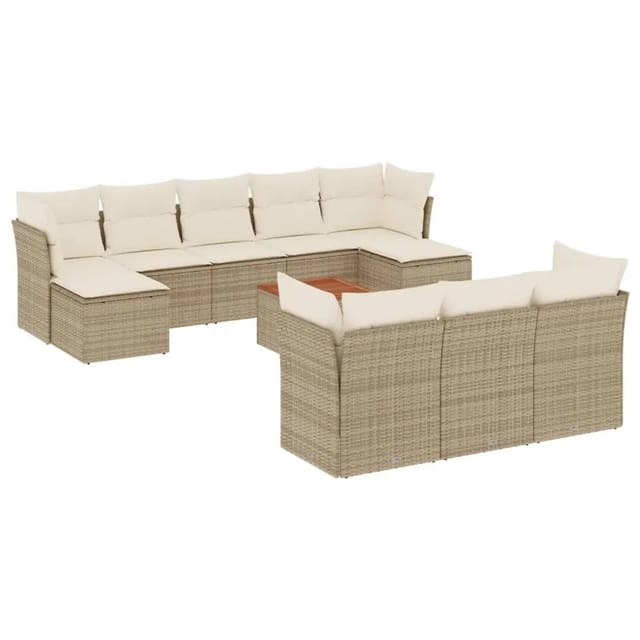 vidaXL 11-Tlg Garten-Sofagarnitur mit Kissen Beige Poly Rattan 3223881