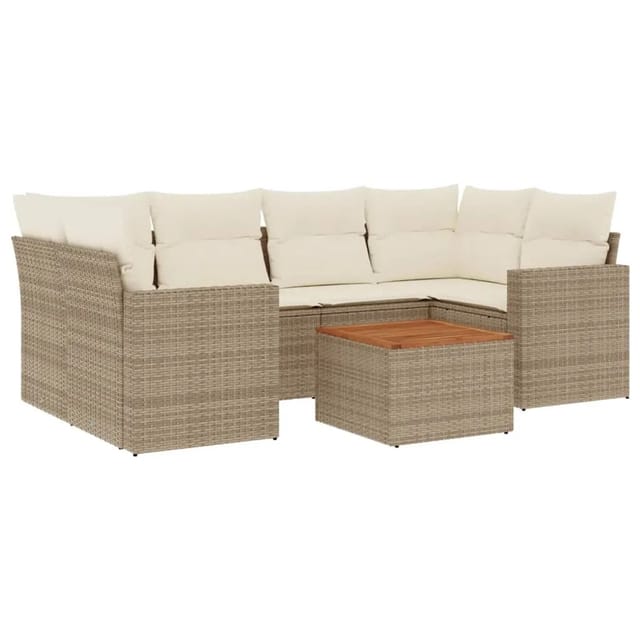 vidaXL 7-Tlg Garten-Sofagarnitur mit Kissen Beige Poly Rattan 3256352