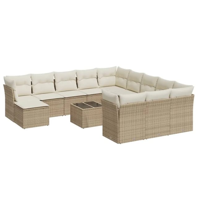 vidaXL 13-Tlg Garten-Sofagarnitur mit Kissen Beige Poly Rattan 3250477