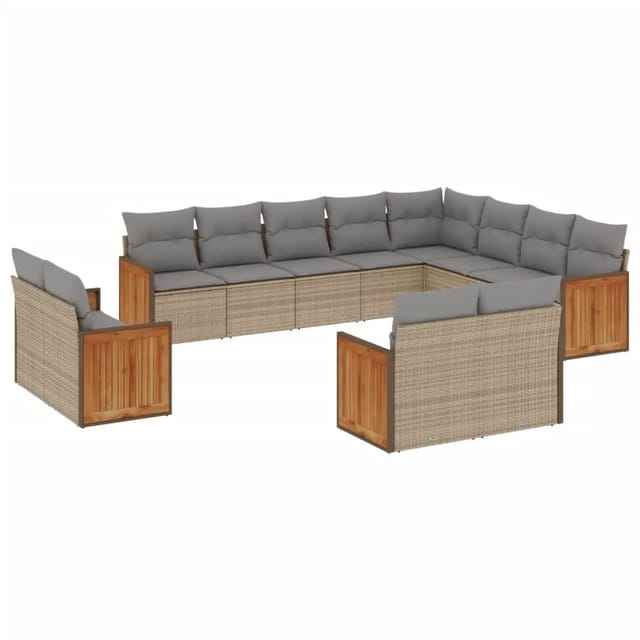 vidaXL 12-Tlg Garten-Sofagarnitur mit Kissen Beige Poly Rattan 3228194