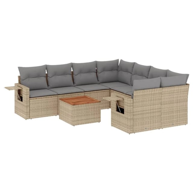vidaXL 9-Tlg Garten-Sofagarnitur mit Kissen Beige Poly Rattan 3256822
