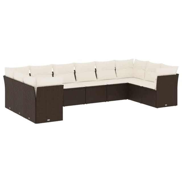 vidaXL 10-Tlg Garten-Sofagarnitur mit Kissen Braun Poly Rattan 3250042