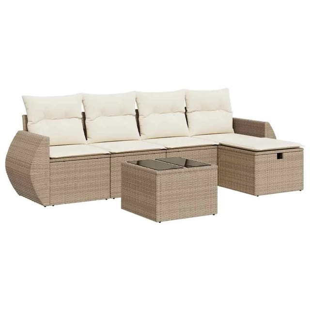 vidaXL 6-Tlg Garten-Sofagarnitur mit Kissen Beige Poly Rattan 3325574