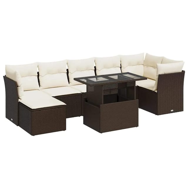 vidaXL 8-Tlg Garten-Sofagarnitur mit Kissen Braun Poly Rattan 3326204
