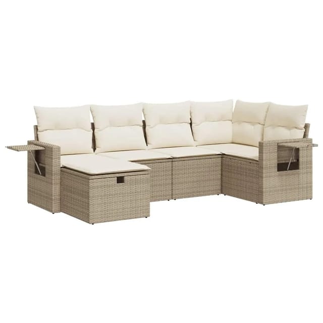 vidaXL 6-Tlg Garten-Sofagarnitur mit Kissen Beige Poly Rattan 3325484