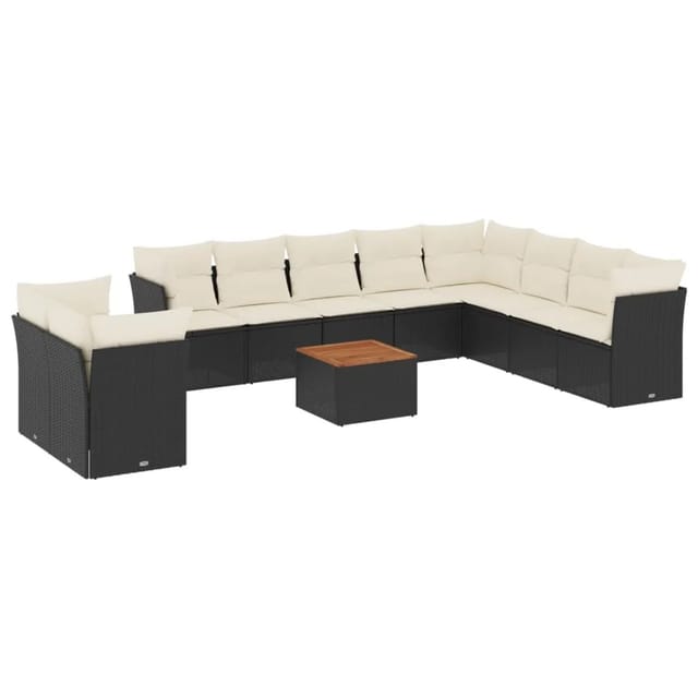 vidaXL 11-Tlg Garten-Sofagarnitur mit Kissen Schwarz Poly Rattan 3256049