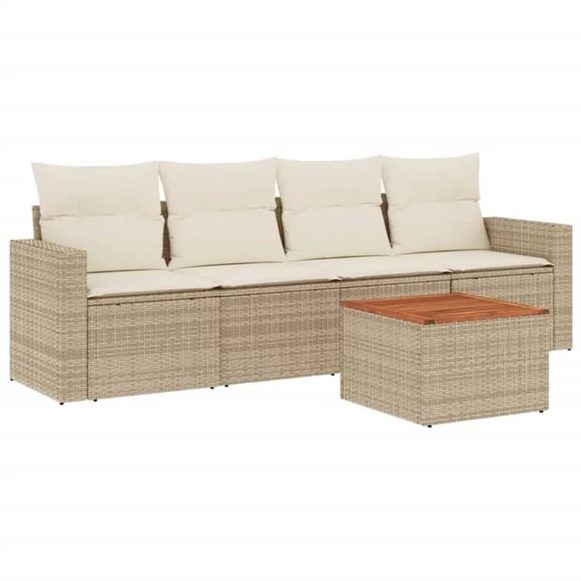 vidaXL 5-Tlg Garten-Sofagarnitur mit Kissen Beige Poly Rattan 3256331