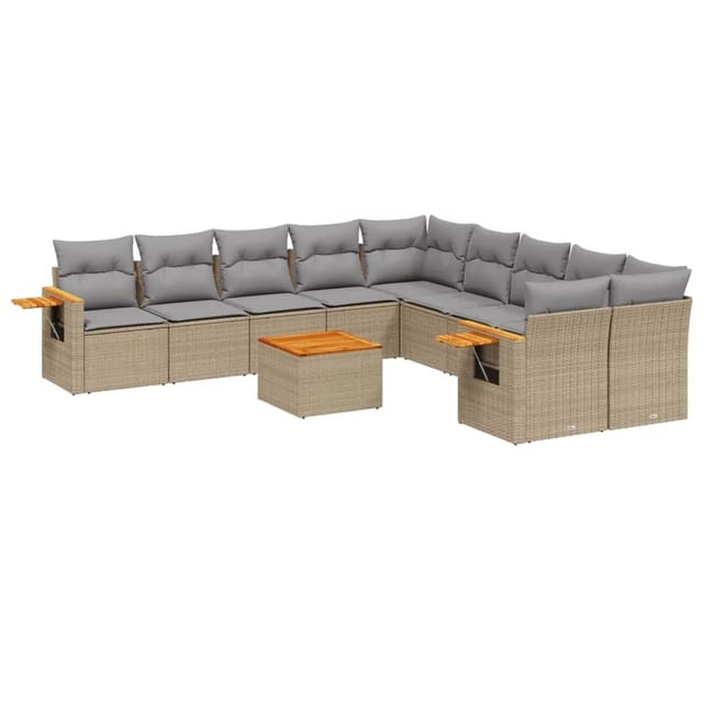 vidaXL 11-Tlg Garten-Sofagarnitur mit Kissen Beige Poly Rattan 3259602