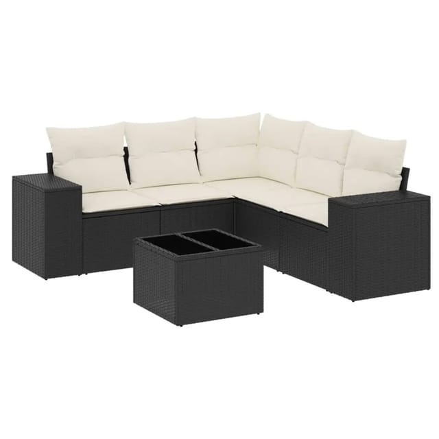 vidaXL 6-Tlg Garten-Sofagarnitur mit Kissen Schwarz Poly Rattan 3254893