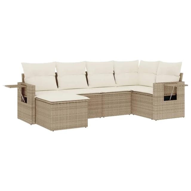 vidaXL 6-Tlg Garten-Sofagarnitur mit Kissen Beige Poly Rattan 3252795