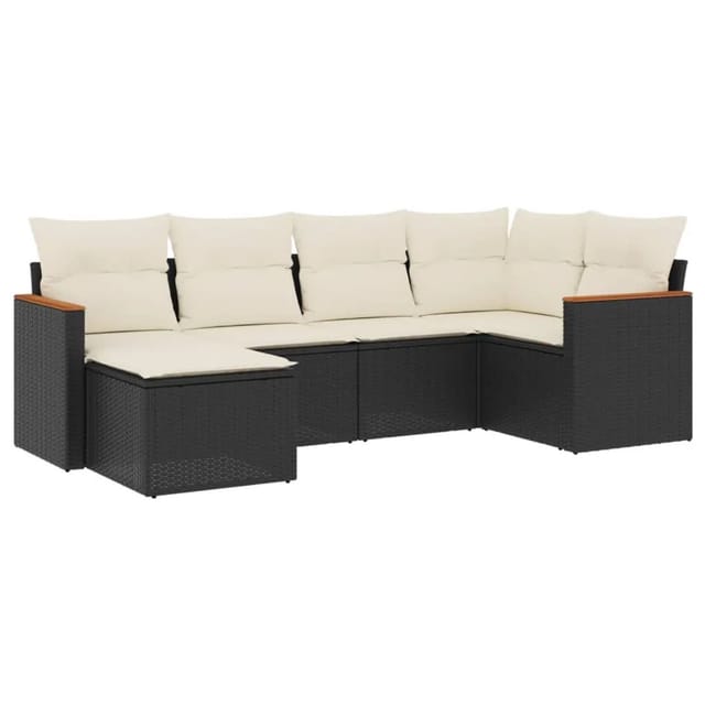 vidaXL 6-Tlg Garten-Sofagarnitur mit Kissen Schwarz Poly Rattan 3258577