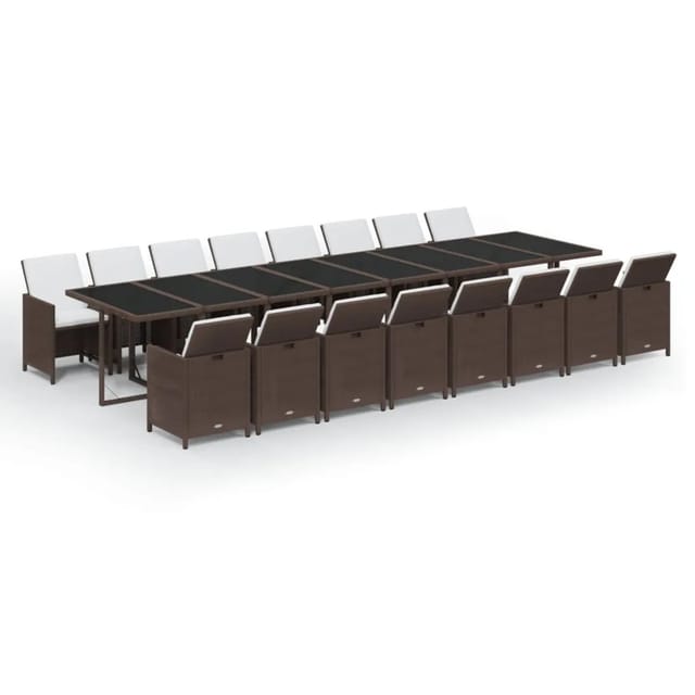 vidaXL 17-Tlg Garten-Essgruppe mit Kissen Braun Poly Rattan 3095674