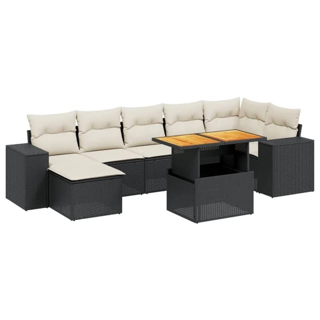 vidaXL 8-Tlg Garten-Sofagarnitur mit Kissen Schwarz Poly Rattan 3272743