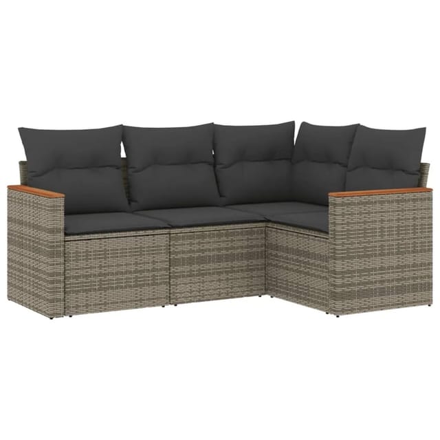 vidaXL 4-Tlg Garten-Sofagarnitur mit Kissen Grau Poly Rattan 3258336