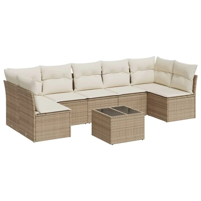 vidaXL 8-Tlg Garten-Sofagarnitur mit Kissen Beige Poly Rattan 3249277