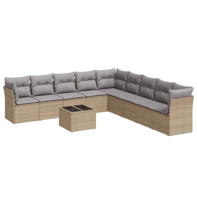 vidaXL 10-Tlg Garten-Sofagarnitur mit Kissen Beige Poly Rattan 3249628