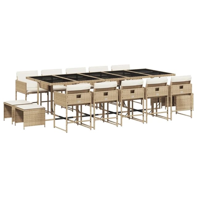 vidaXL 15-Tlg Garten-Essgruppe mit Kissen Beige Poly Rattan 3211354