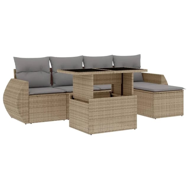 vidaXL 6-Tlg Garten-Sofagarnitur mit Kissen Beige Poly Rattan 3268499