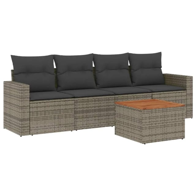 vidaXL 5-Tlg Garten-Sofagarnitur mit Kissen Grau Poly Rattan 3256333