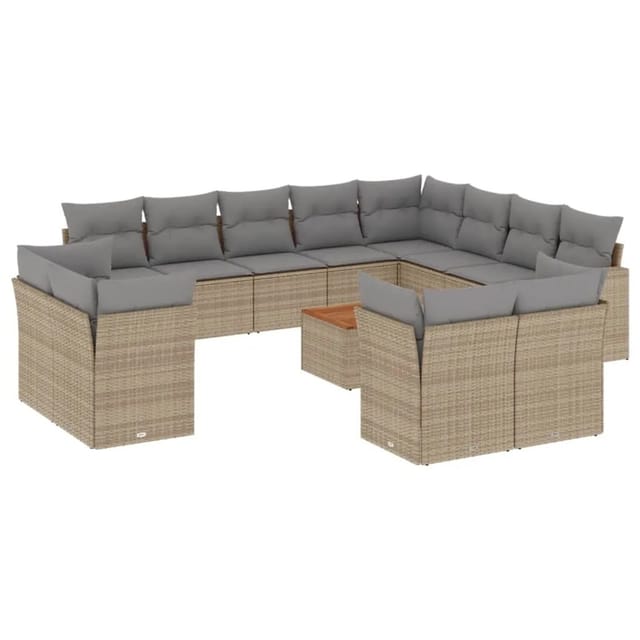 vidaXL 13-Tlg Garten-Sofagarnitur mit Kissen Beige Poly Rattan 3256283