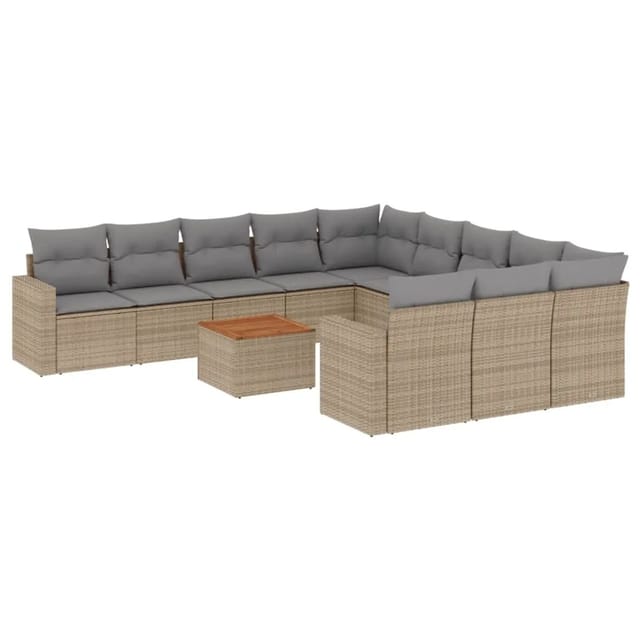 vidaXL 12-Tlg Garten-Sofagarnitur mit Kissen Beige Poly Rattan 3256682