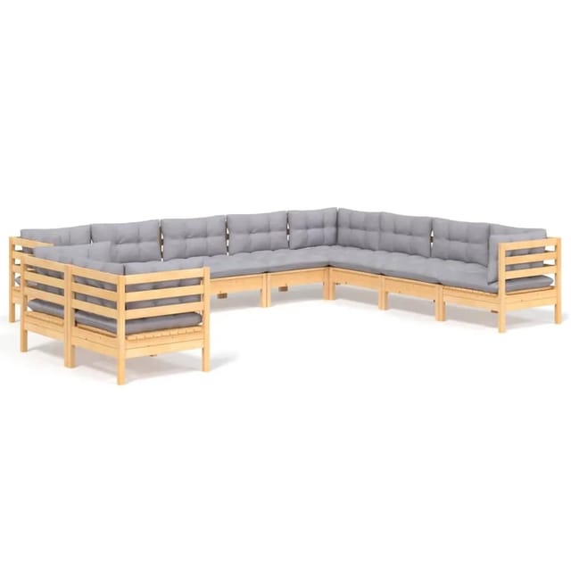 vidaXL 10-Tlg Garten-Lounge-Set mit Grauen Kissen Massivholz Kiefer 3096910