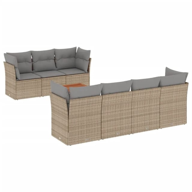 vidaXL 8-Tlg Garten-Sofagarnitur mit Kissen Beige Poly Rattan 3255835