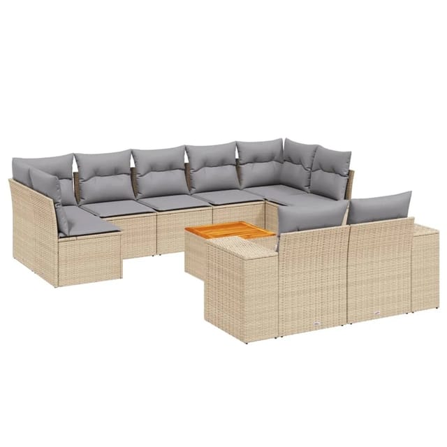 vidaXL 10-Tlg Garten-Sofagarnitur mit Kissen Beige Poly Rattan 3257928